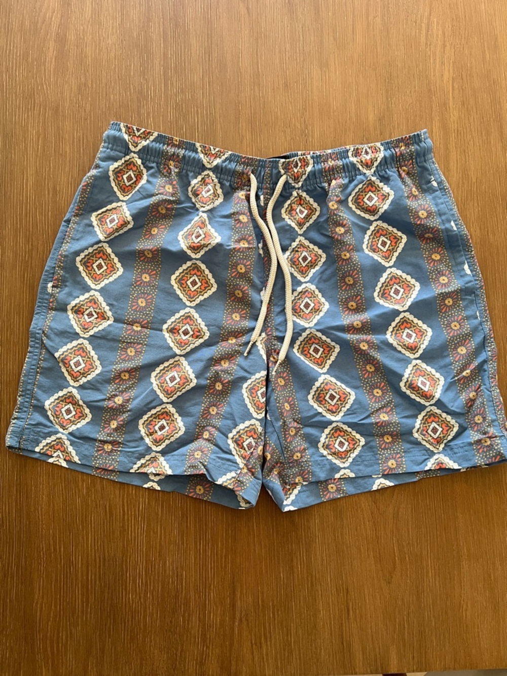 RSQ Blue and Orange Printed Drawstring Swim Shorts